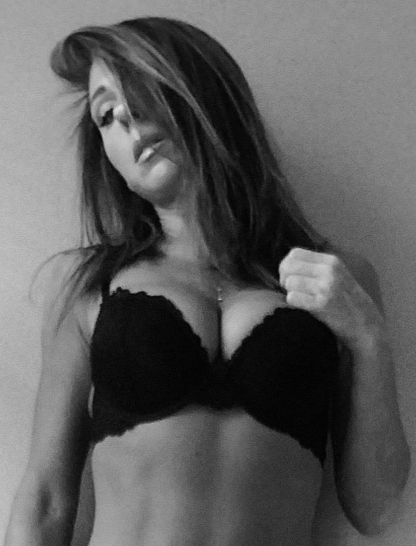 Black-and-white lingerie portrait of Madison Maxwell